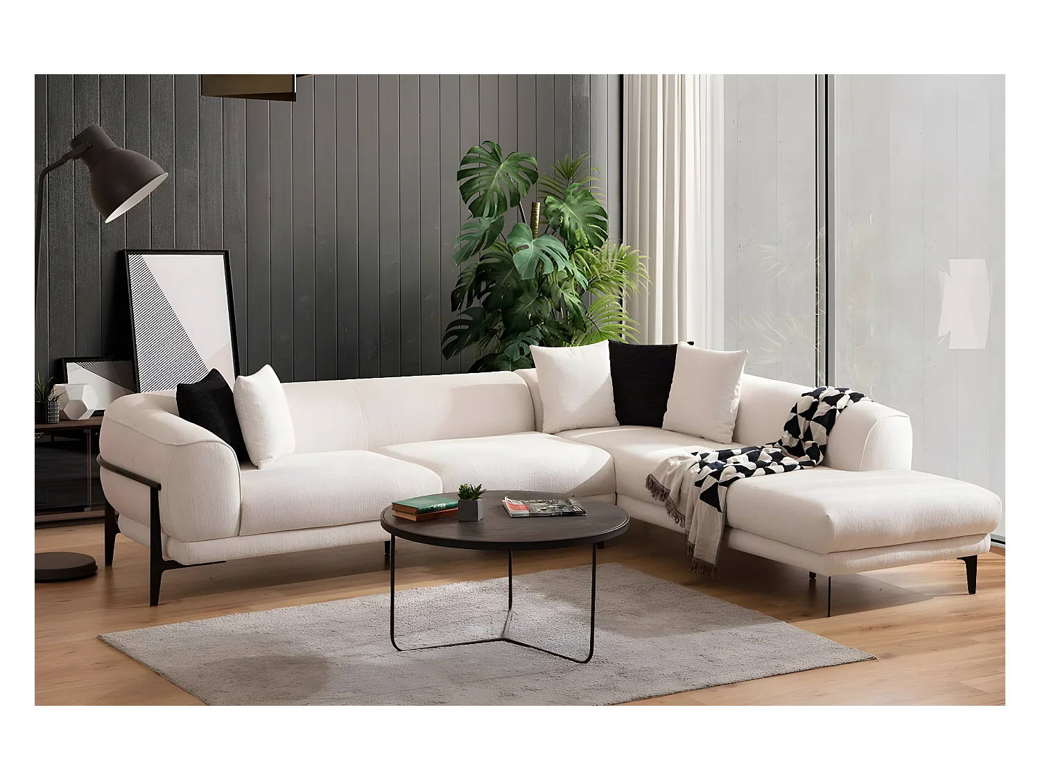 Ecksofa Stylo R/Stoffbezug/Beige