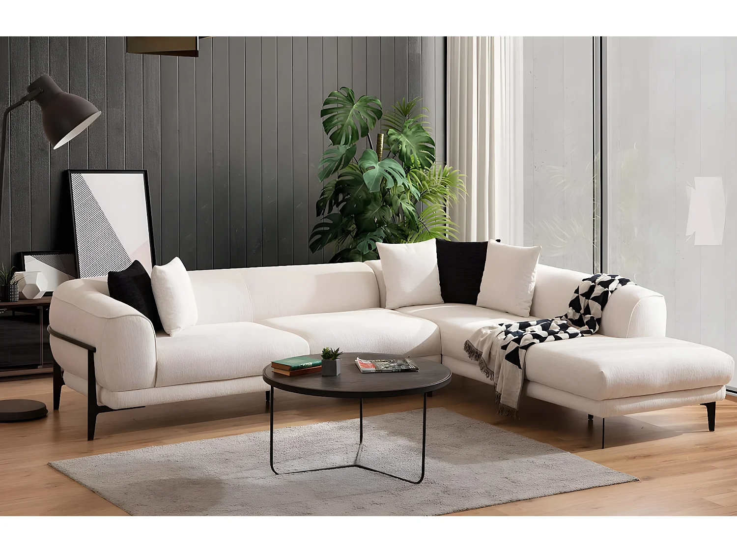 Canapé Corner Stylo R/Tissu/Beige