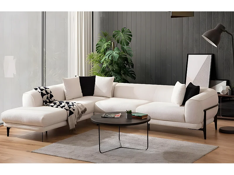 Divano d'angolo Stylo L/Tessuto/Beige