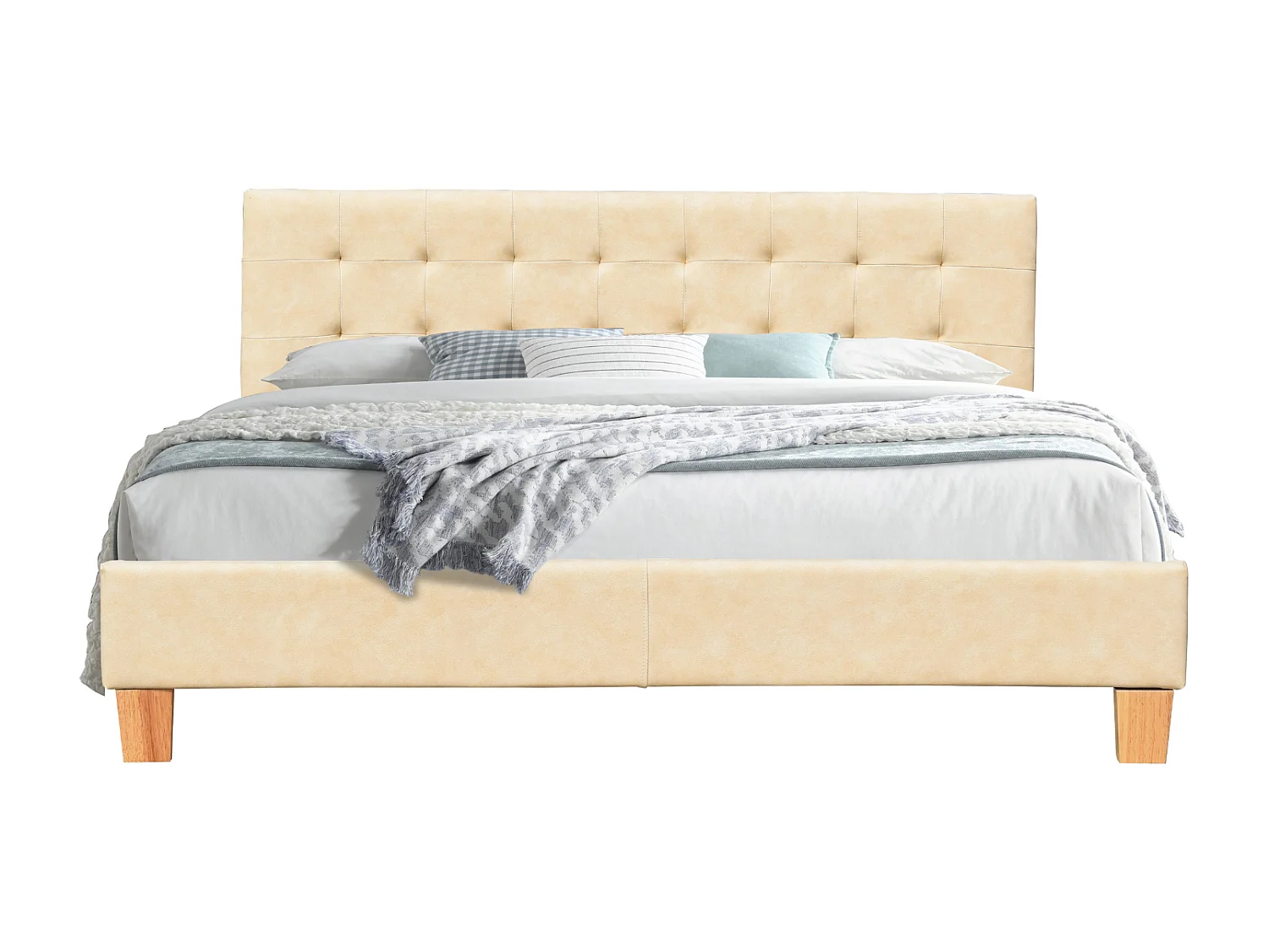 frederic - Solide et Confortable Lit avec Sommier + Tête de Lit Capitonnee Couleur Beige