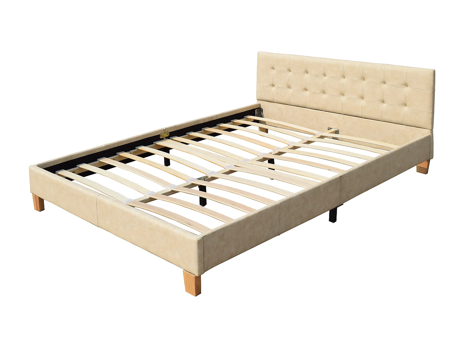 frederic - Solide et Confortable Lit avec Sommier + Tête de Lit Capitonnee Couleur Beige