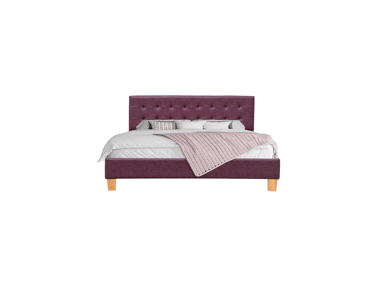 frederic - Solide et Confortable Lit avec Sommier + Tête de Lit Capitonnee Couleur Rouge + Pieds en 10 cm pour Matelas en 140x200-13 Lattes - revetement PVC Simili Facile d'entretien - Montage