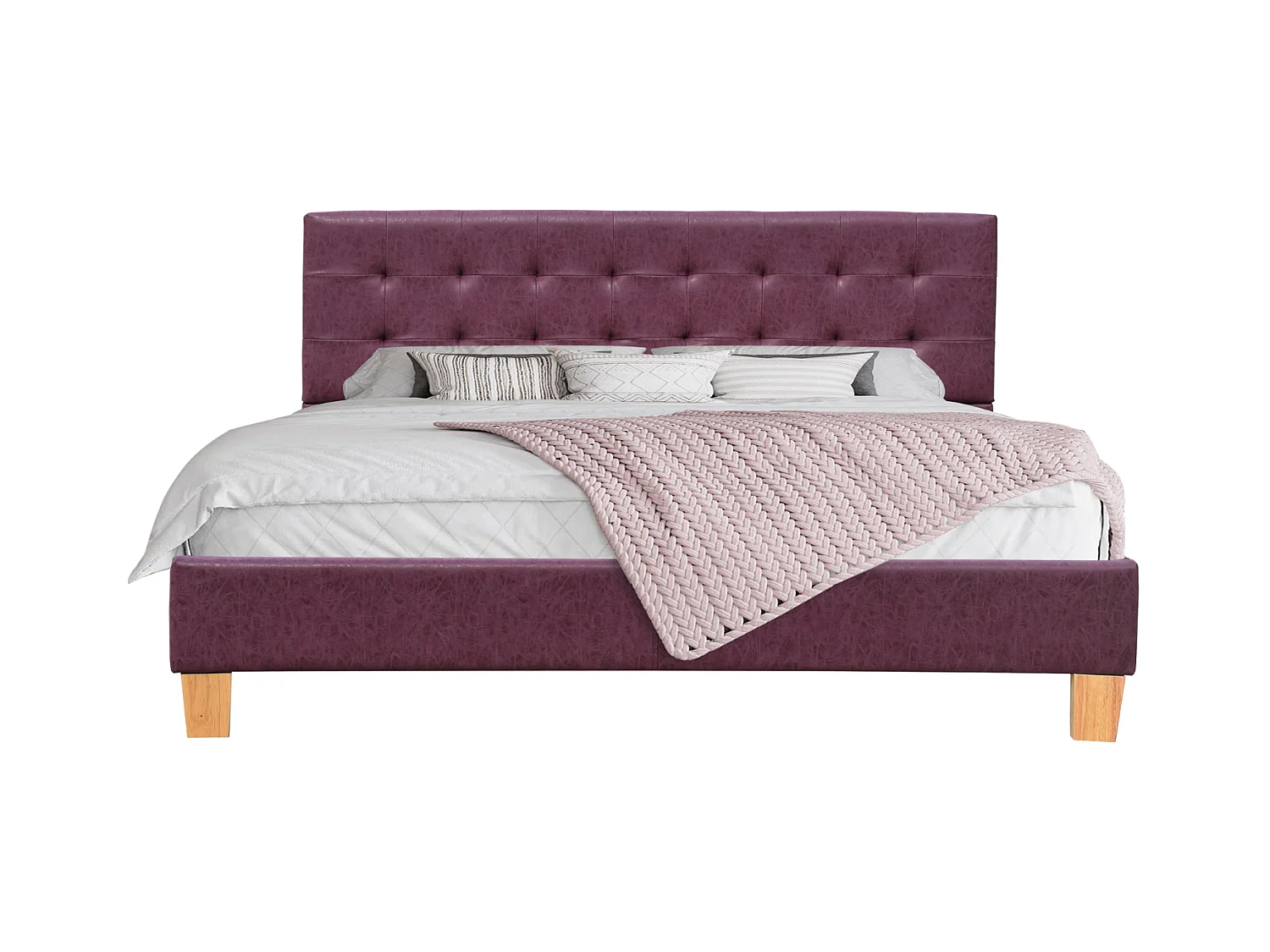 frederic - Solide et Confortable Lit avec Sommier + Tête de Lit Capitonnee Couleur rouge + Pieds en 10 cm pour matelas en 140x200 - 13 Lattes - revetement PVC Simili facile d'entretien - Montage