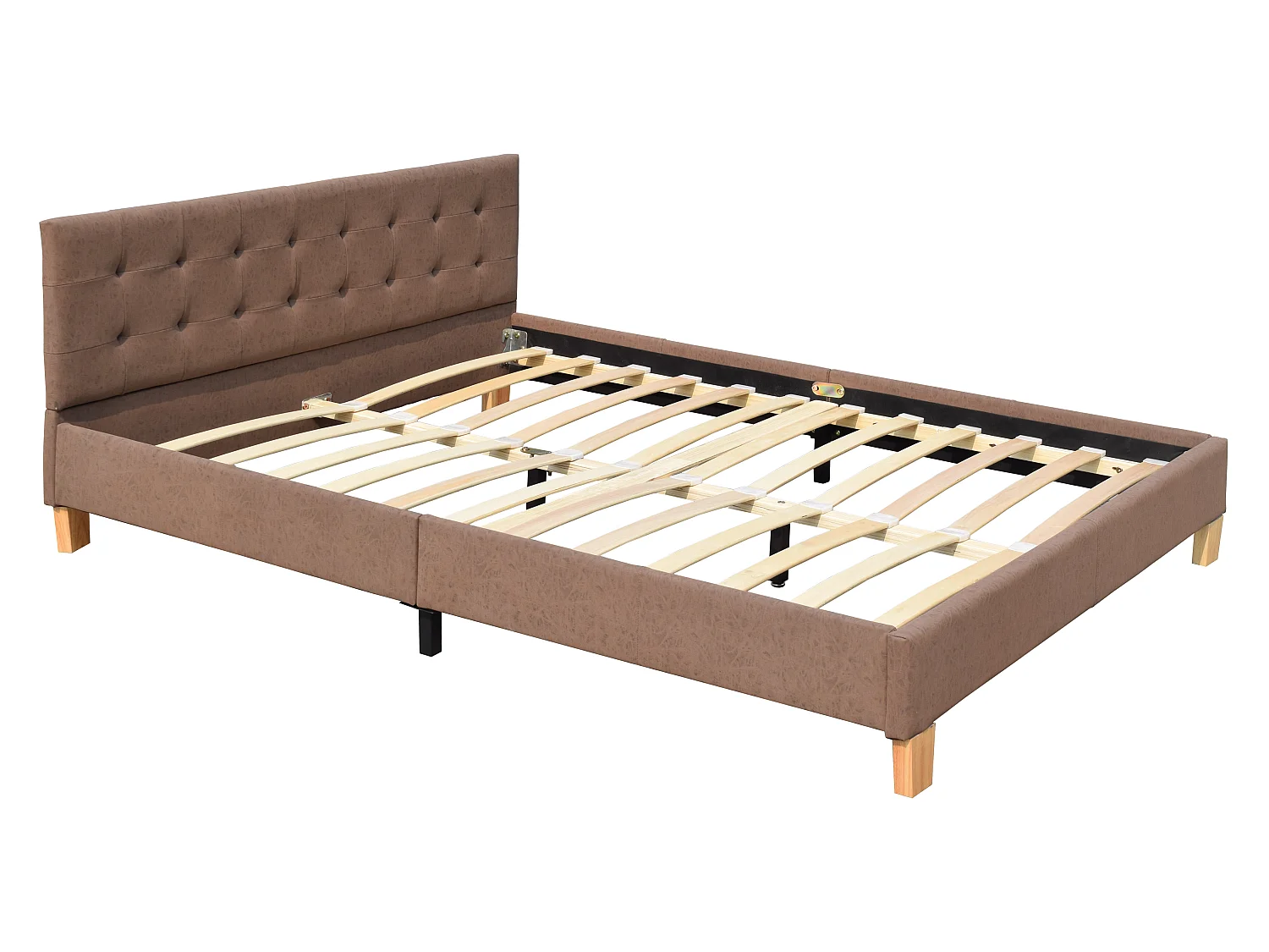 frederic - Solide et Confortable Lit avec Sommier + Tête de Lit Capitonnee Couleur marron
