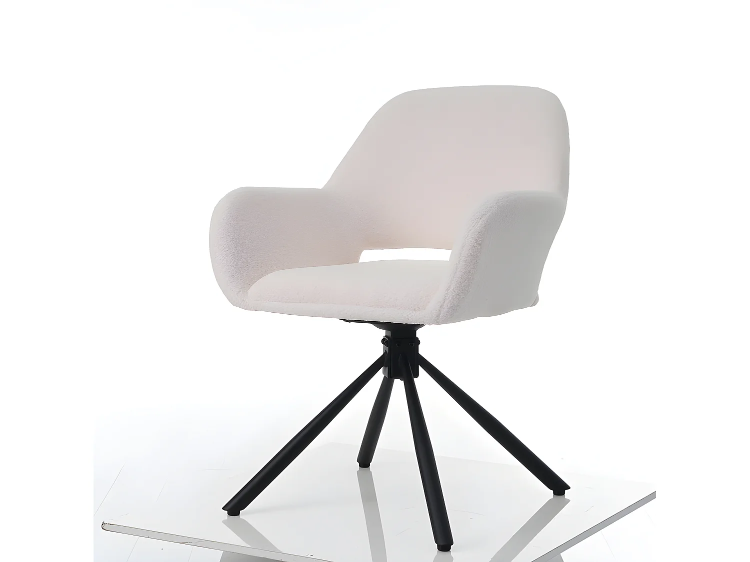 Lot de 2 Chaises pivotantes avec accoudoirs - en sherpa bouclette - style moderne - Blanc