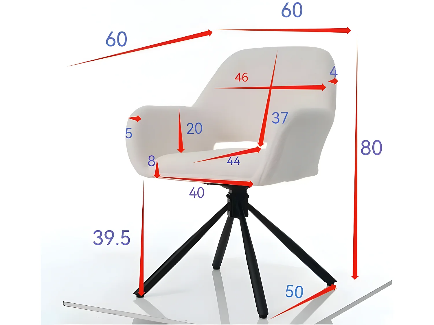 Lot de 2 Chaises pivotantes avec accoudoirs - en sherpa bouclette - style moderne - Blanc