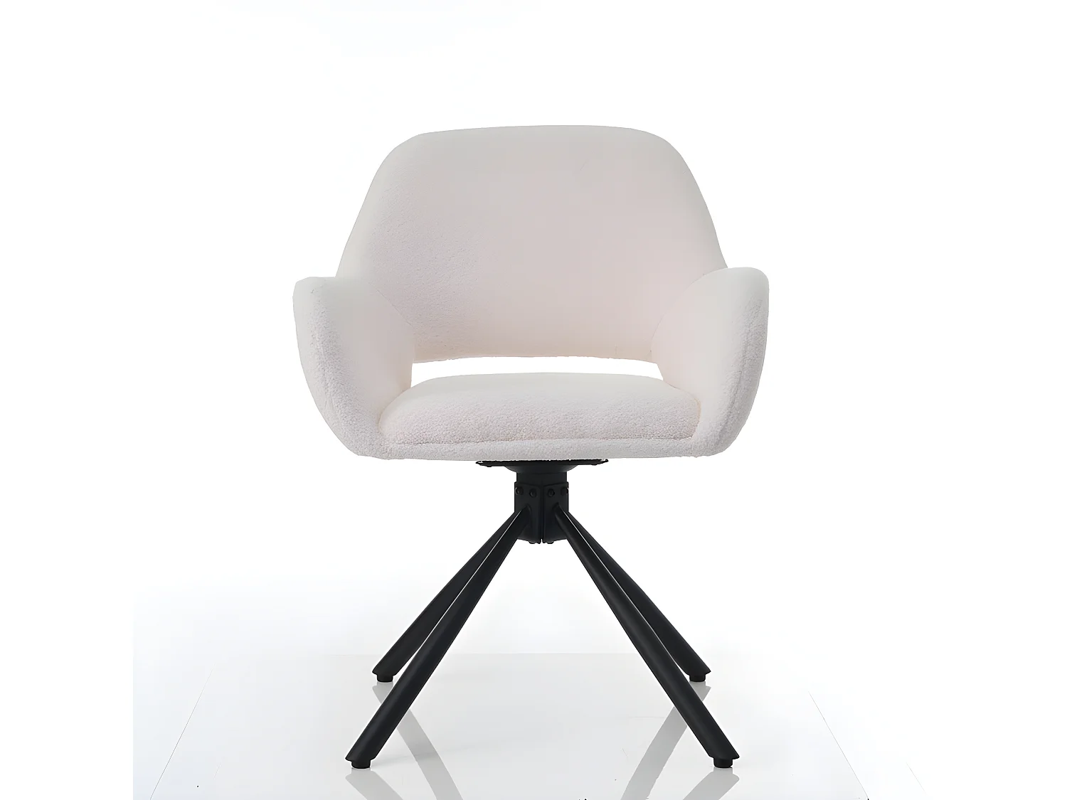 Lot de 2 Chaises pivotantes avec accoudoirs - en sherpa bouclette - style moderne - Blanc