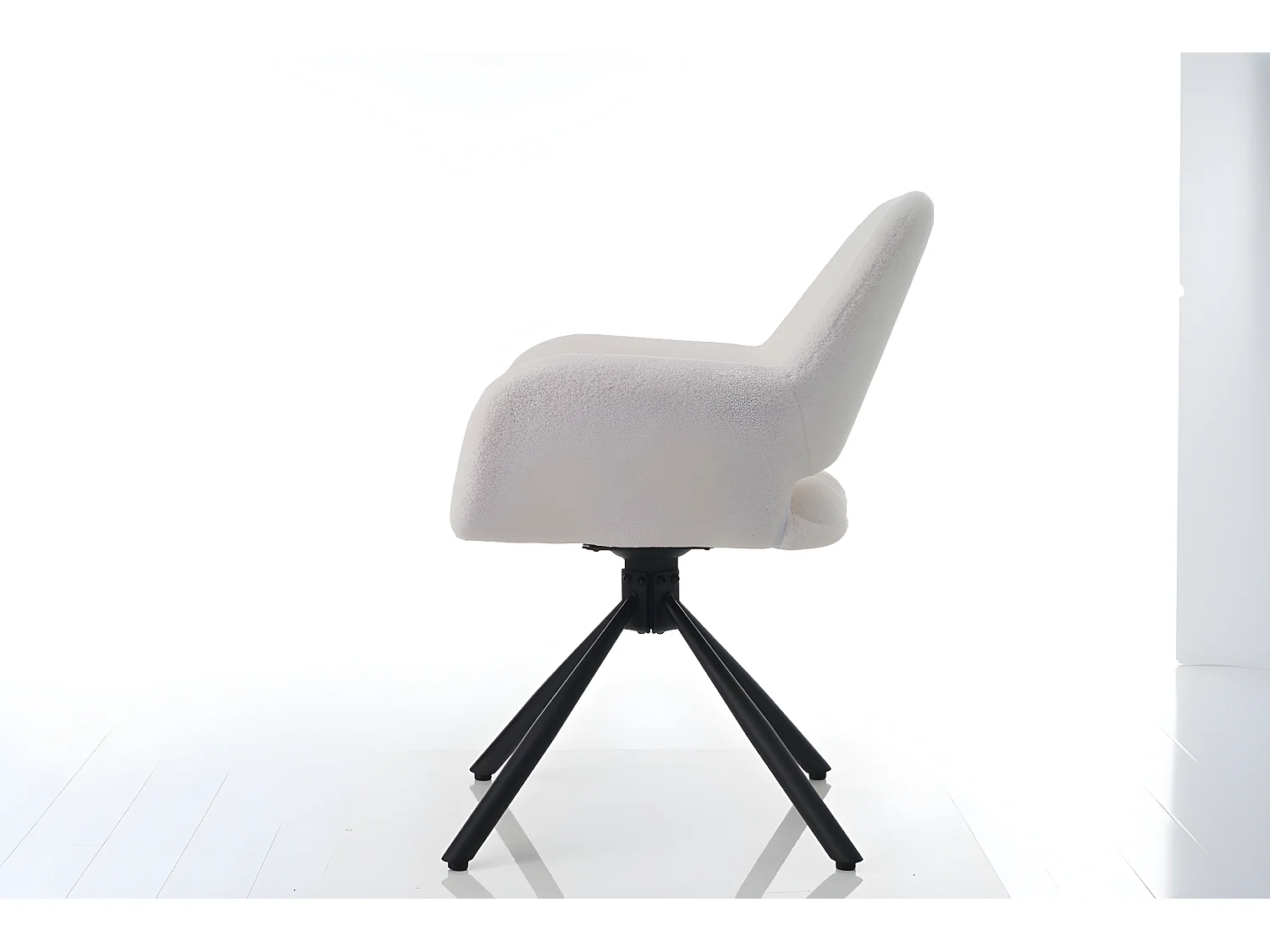 Lot de 2 Chaises pivotantes avec accoudoirs - en sherpa bouclette - style moderne - Blanc