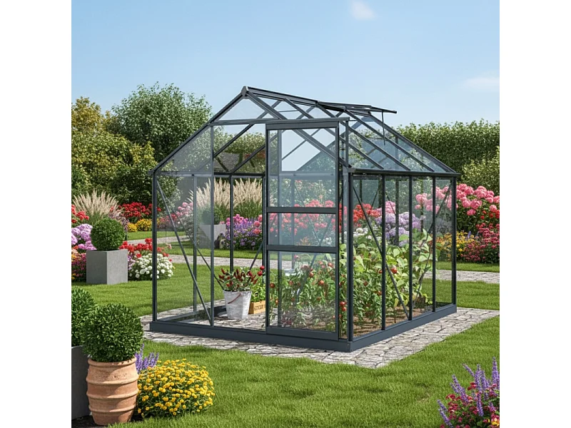 Serre en verre SEKURIT 106 4 mm   + Base - 5,77m² - Gris anthracite