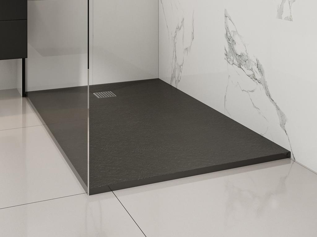 Receveur extra-plat à poser ou à encastrer découpable en résine SMC avec siphon - Noir - 140 x 90 cm - MIRNOSA
