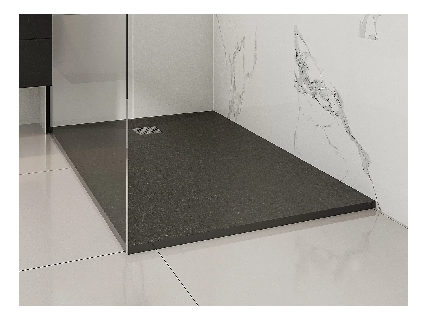 Receveur de douche extra plat à poser ou à encastrer recoupable en résine SMC avec siphon - Noir - 140 x 90 cm - MIRNOSA
