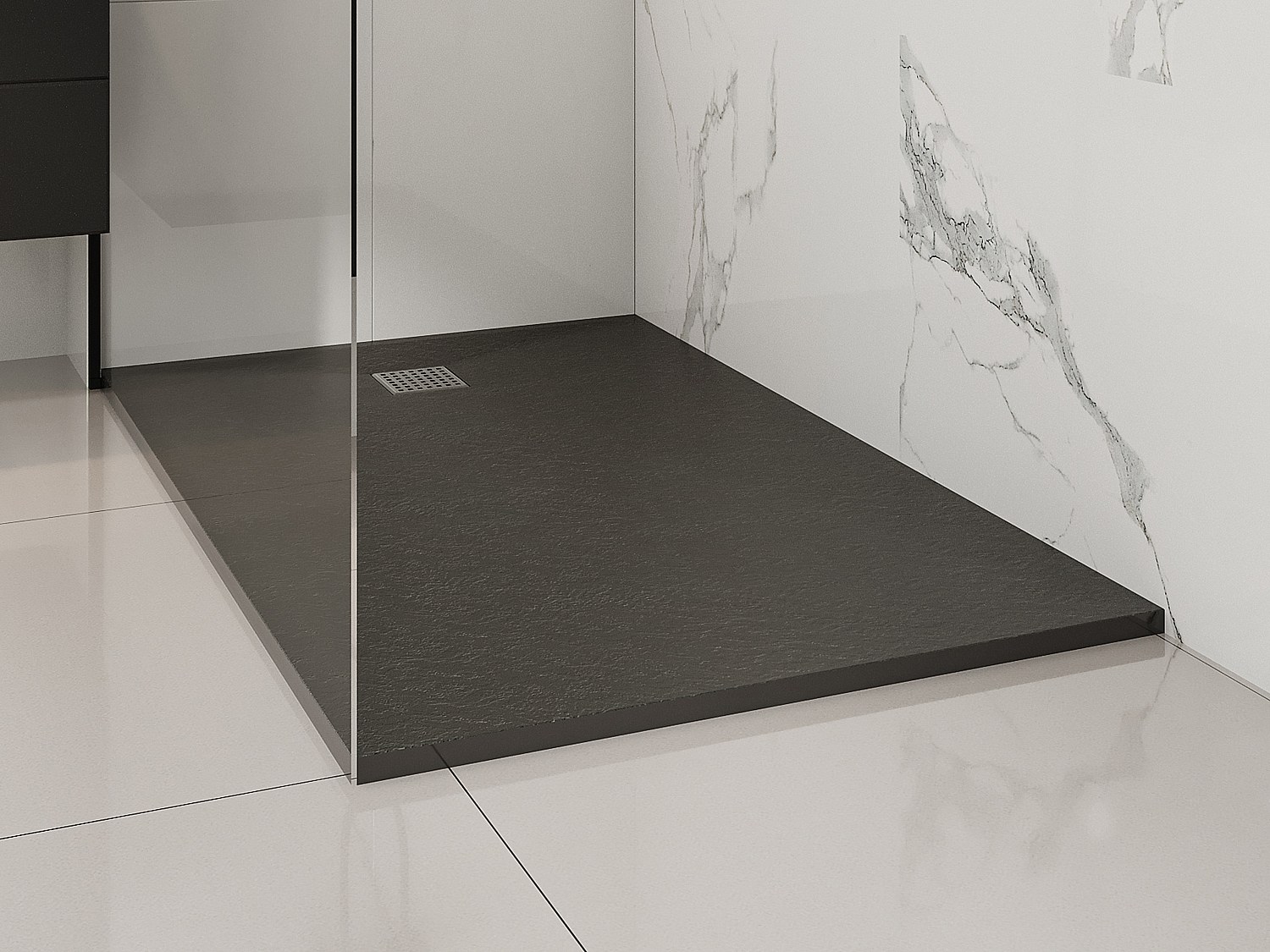 Vente-unique Extraflache, Zuschneidbare Aufsatz- Oder Einbauduschtasse Mit Siphon - Schwarz - 140 X 90 Cm - Mirnosa