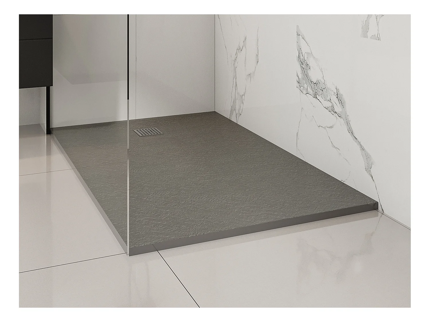 Receveur de douche extra plat à poser ou à encastrer recoupable en résine SMC avec siphon - Gris - 140 x 90 cm - MIRNOSA