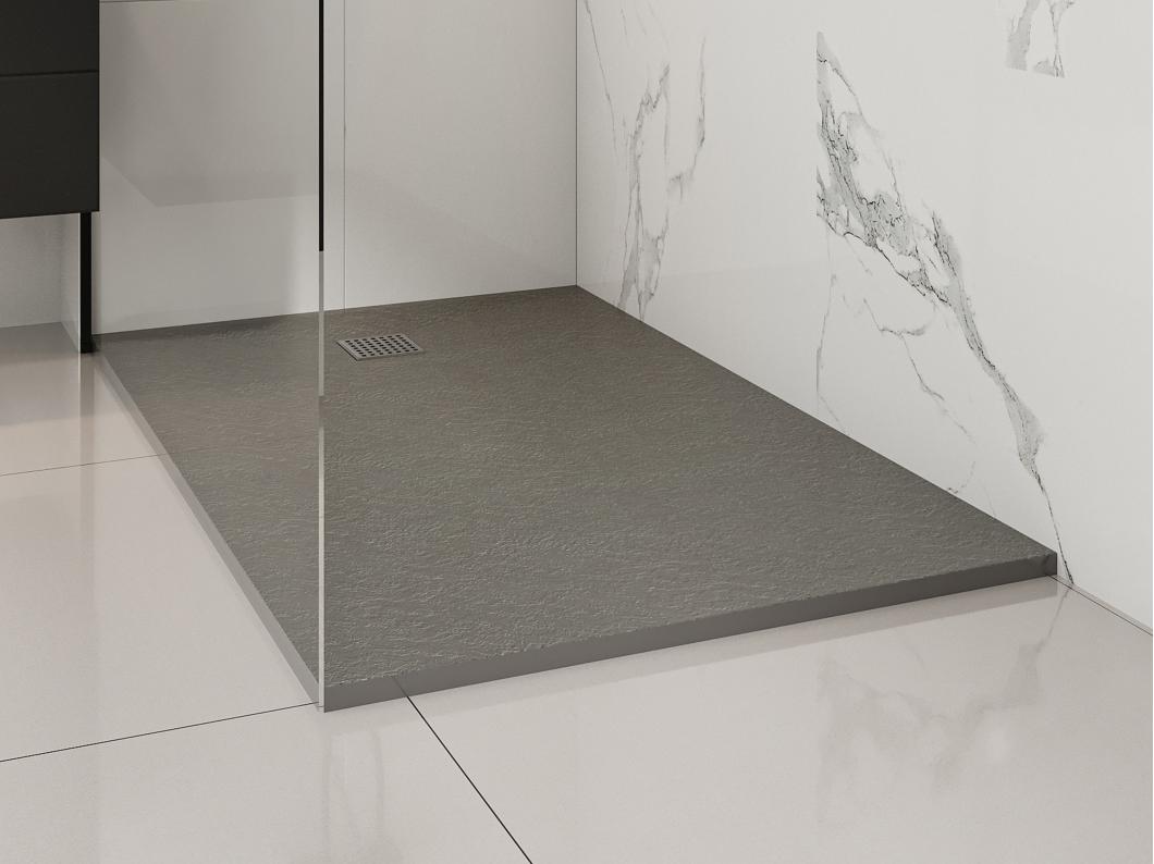 Receveur extra-plat à poser ou à encastrer découpable en résine SMC avec siphon - Gris - 140 x 90 cm - MIRNOSA