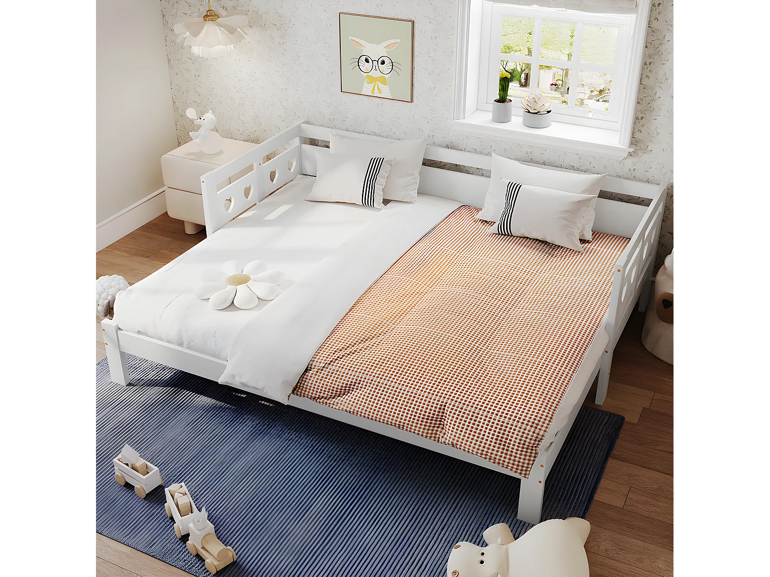 Ausziehbett aus massivem Kiefernholz – 90(180)x190cm – mit Lattenrost – Weiß