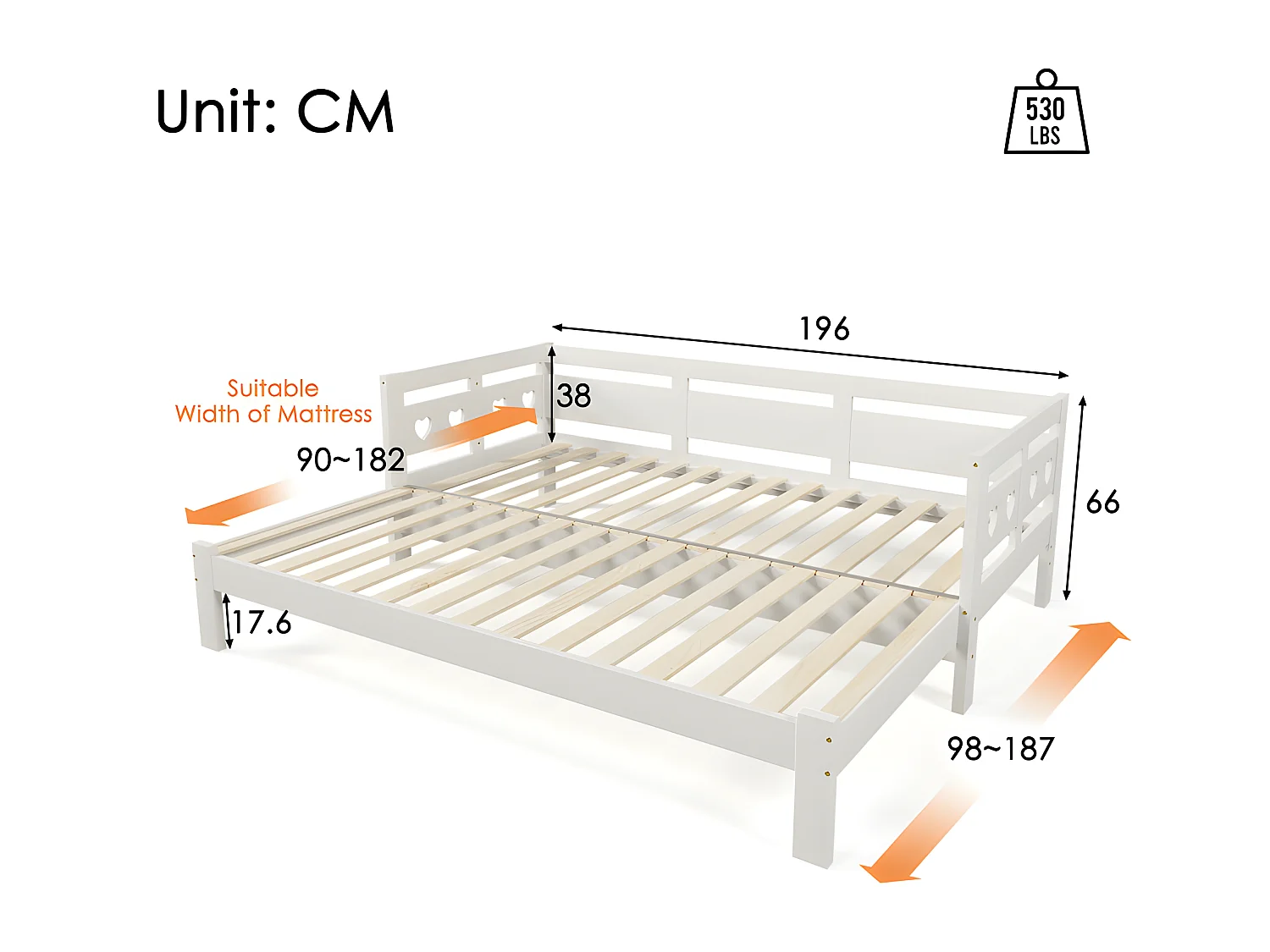 massief grenen onderschuifbed - 90(180)x190cm - met lattenbodem - Wit