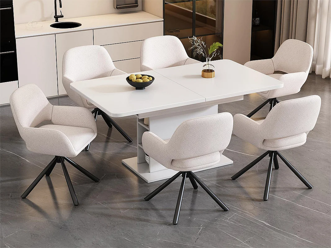 Lot de 4 Chaises pivotantes avec accoudoirs - en sherpa bouclette - style moderne - Blanc