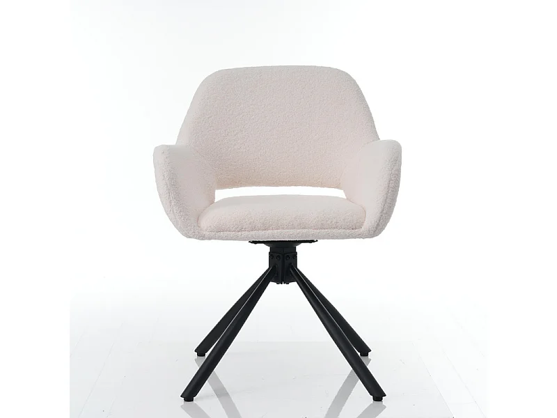 Lot de 4 Chaises pivotantes avec accoudoirs - en sherpa bouclette - style moderne - Blanc