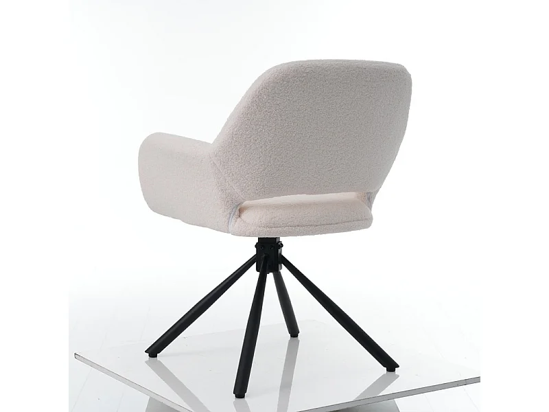 Lot de 4 Chaises pivotantes avec accoudoirs - en sherpa bouclette - style moderne - Blanc