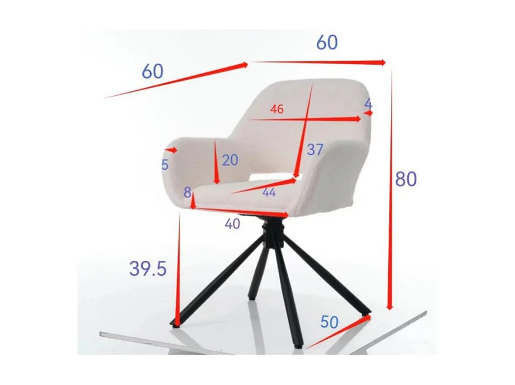 Lot de 4 Chaises pivotantes avec accoudoirs - en sherpa bouclette - style moderne - Blanc