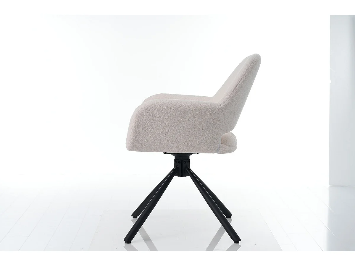 Lot de 4 Chaises pivotantes avec accoudoirs - en sherpa bouclette - style moderne - Blanc