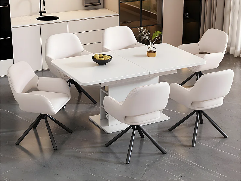 Set van 4 Draaistoelen met armleuningen - in badstof sherpa - moderne stijl - Wit