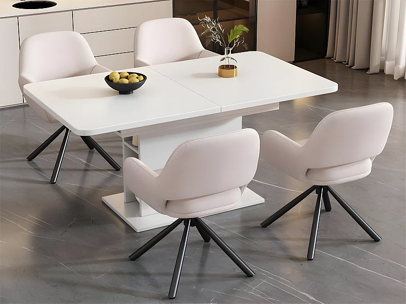 Set van 4 Draaistoelen met armleuningen - in badstof sherpa - moderne stijl - Wit