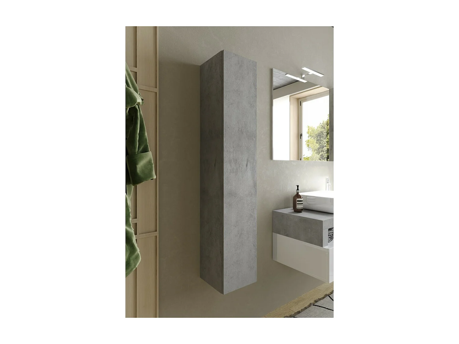 Meuble de salle de bain suspendu, 1porte, collection BURA. Coloris béton