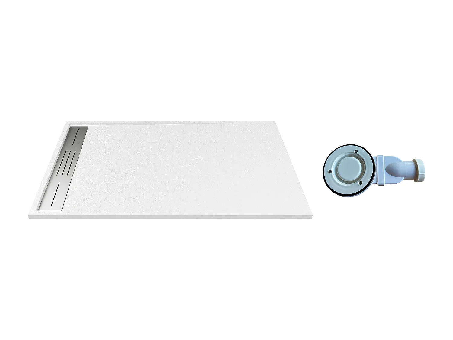 Base de chuveiro extra plana  de pousar ou de encastrar cortável resina SMC com sifão branco, 120x80 cm - LYROSA