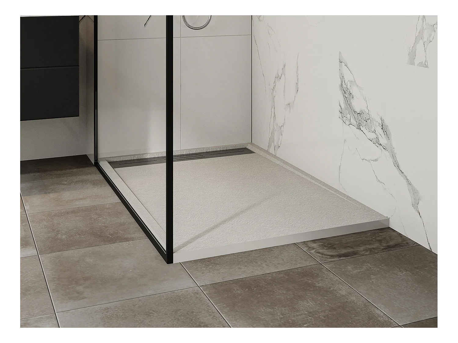 Receveur de douche extra plat à poser ou à encastrer recoupable en résine SMC avec siphon - Blanc - 120 x 80 cm - LYROSA