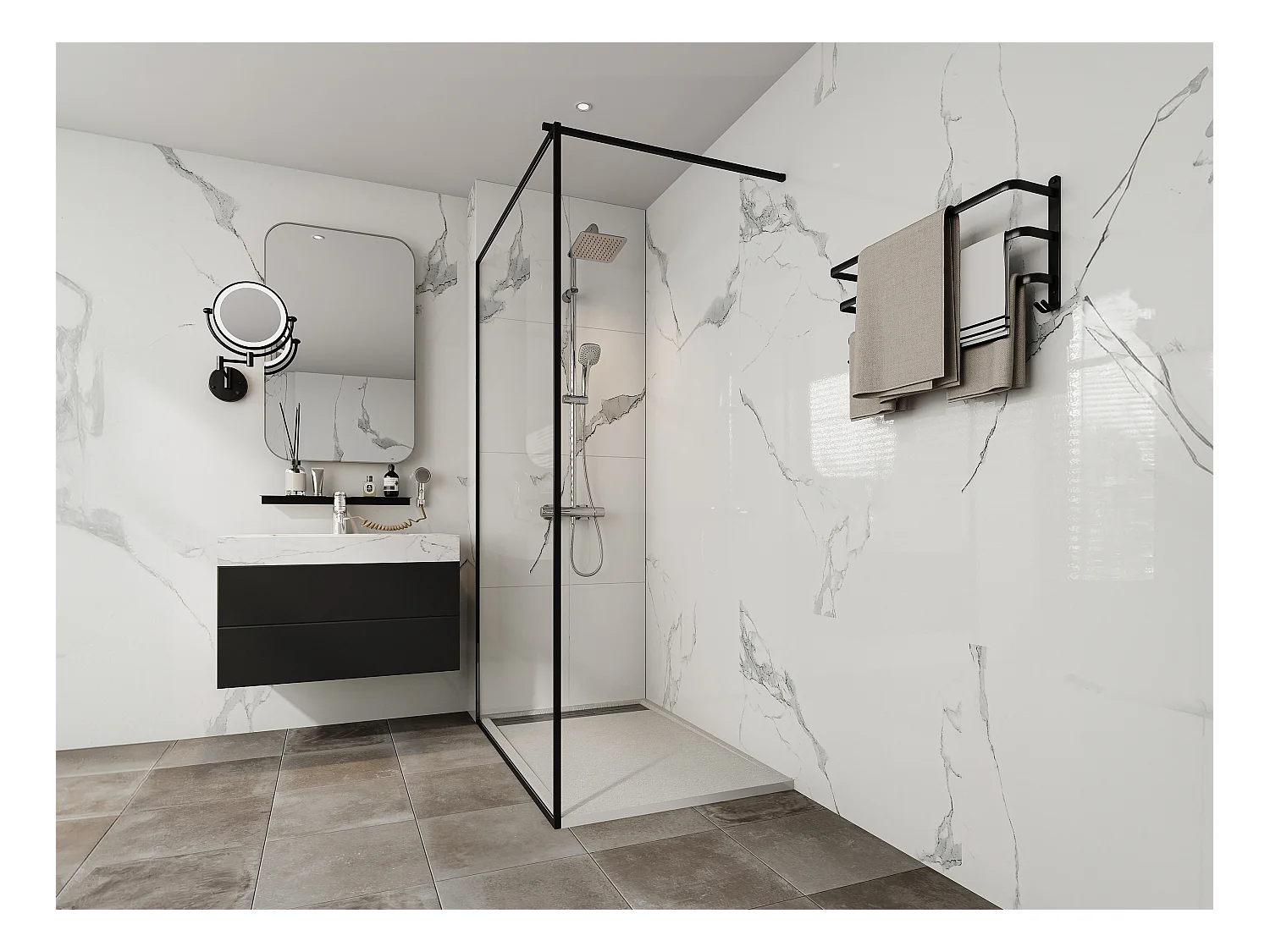 Extra platt duschkar i vit SMC-resin 120 × 80 cm med vattenlås LYROSA