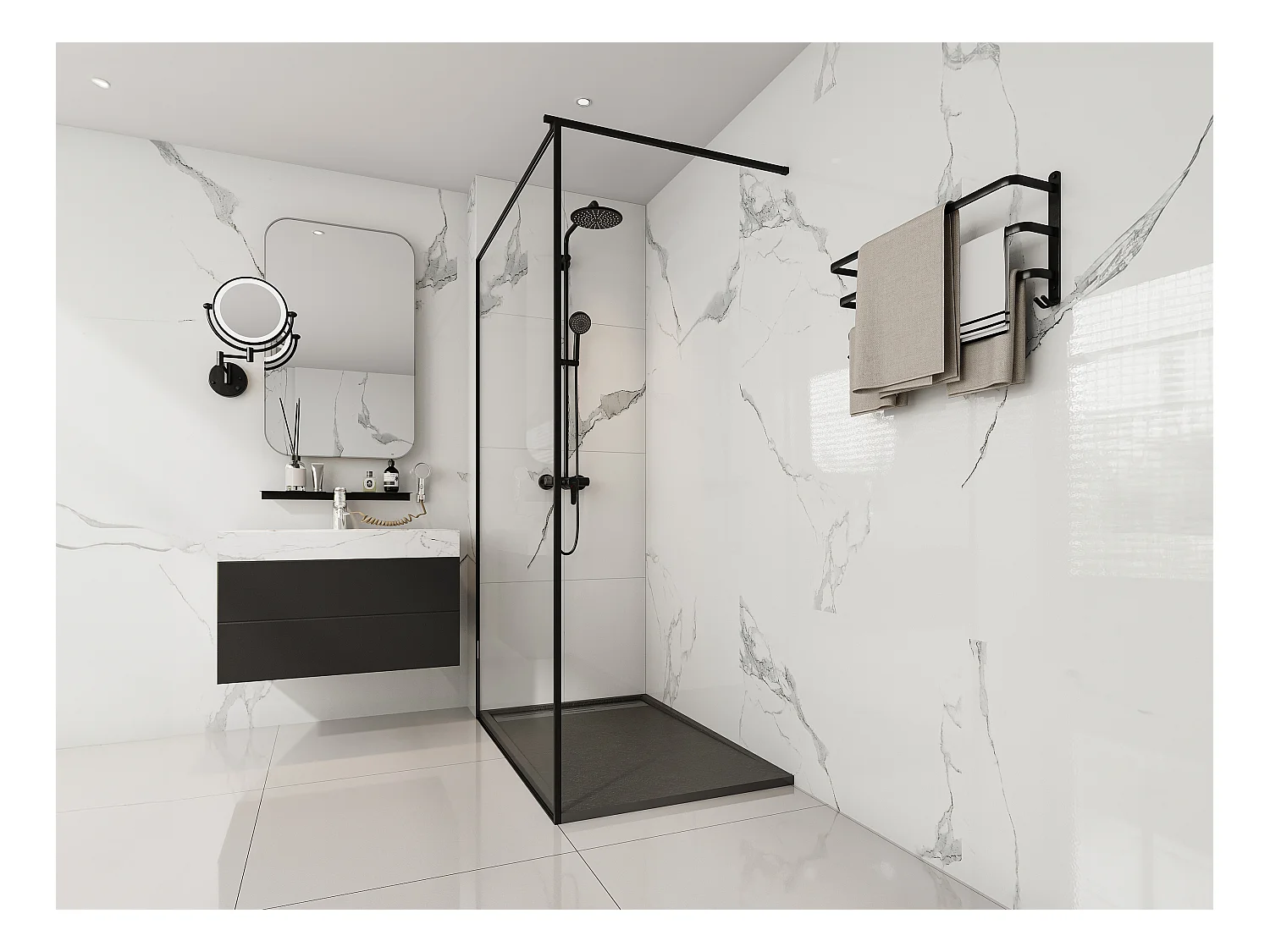 Receveur de douche extra plat à poser ou à encastrer recoupable en résine SMC avec siphon - Noir - 120 x 80 cm - LYROSA