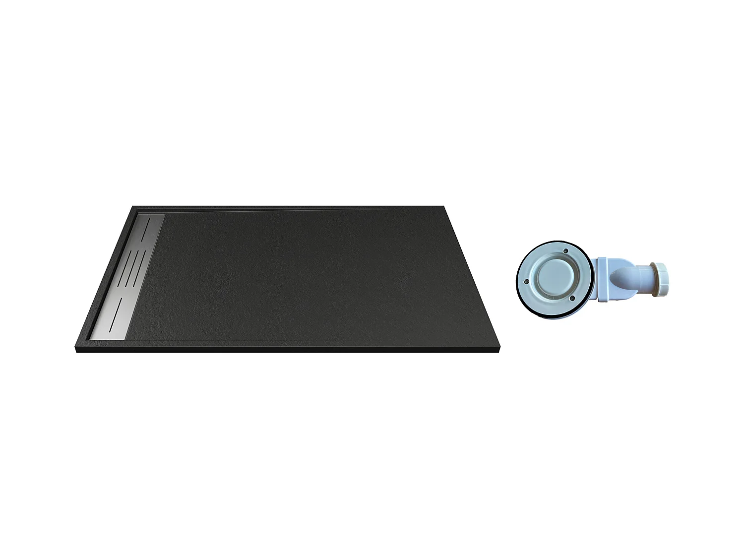 Ultrafladbrusebad til placering eller til indbygning afrensknytter af SMC-resin med vandls - sort - 120 x 80 cm - LYROSA