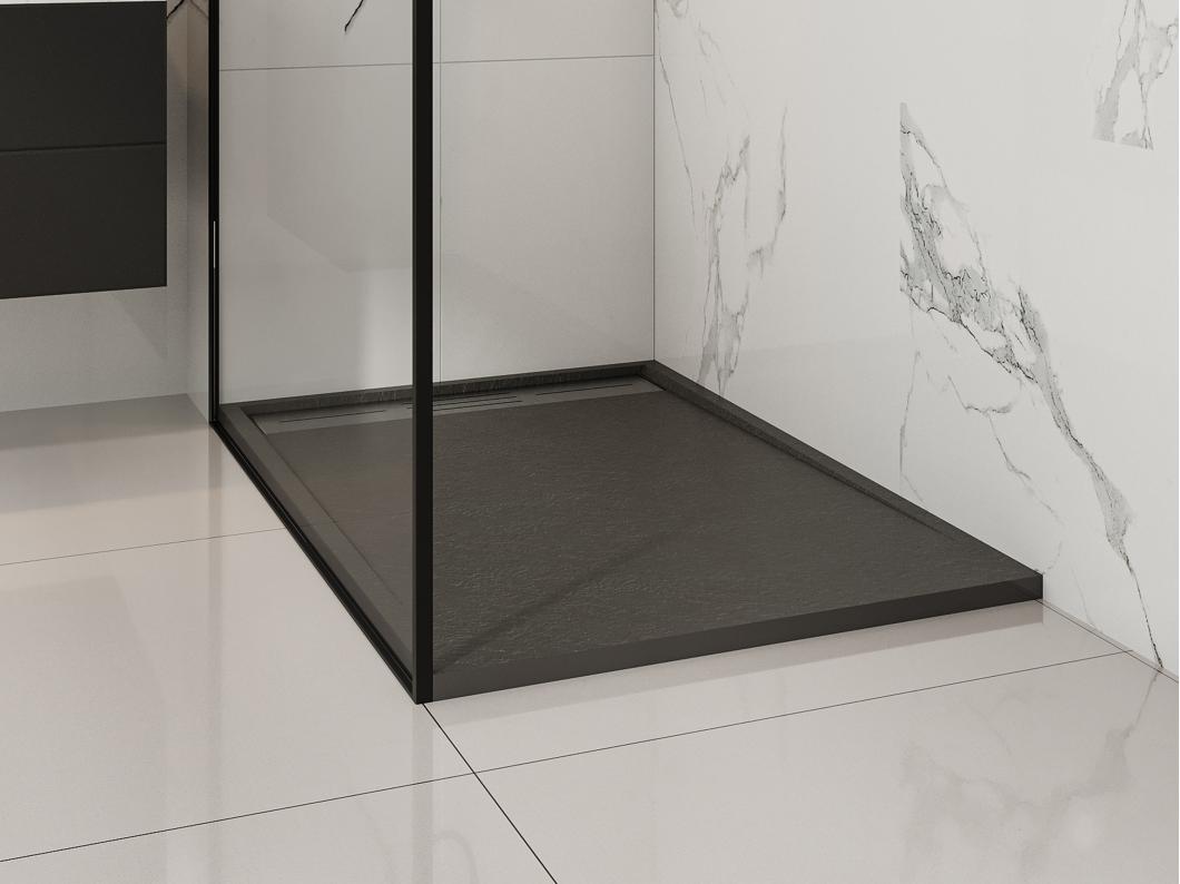 Receveur extra-plat à poser ou à encastrer découpable en résine SMC avec siphon - Noir - 120 x 80 cm - LYROSA