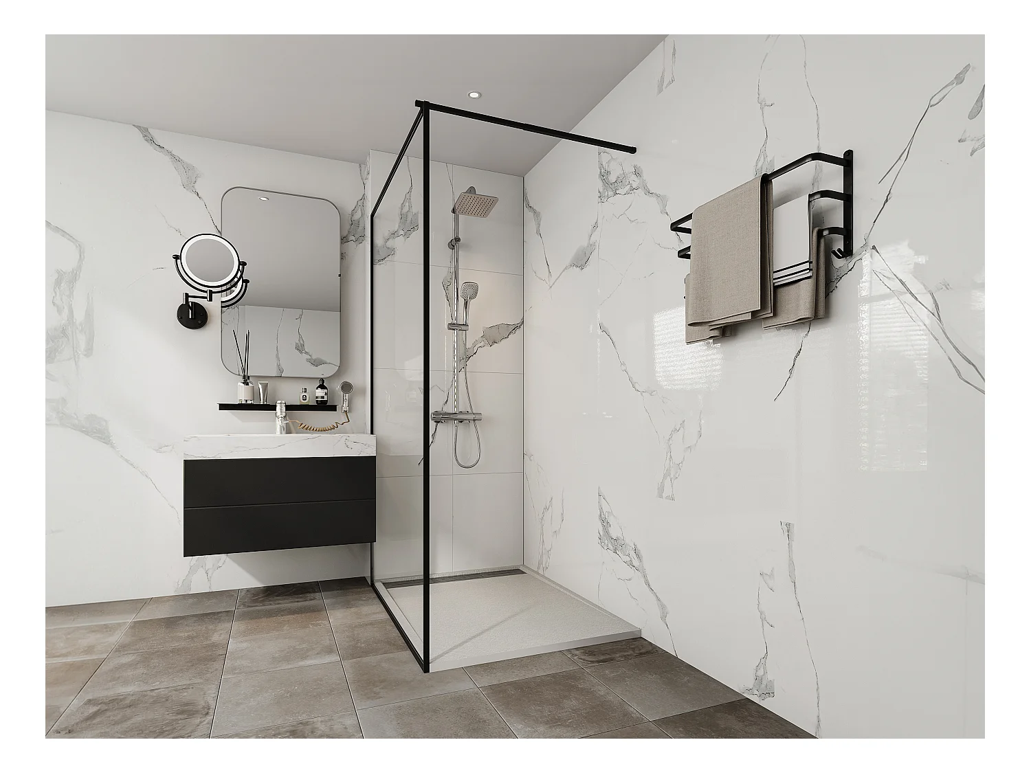Receveur de douche extra plat à poser ou à encastrer recoupable en résine SMC avec siphon - Blanc - 120 x 90 cm - LYROSA