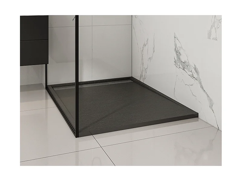 Aufsatz- oder Einbauduschtasse - Kunstharz - mit Siphon - Schwarz - 120 x 90 cm - LYROSA