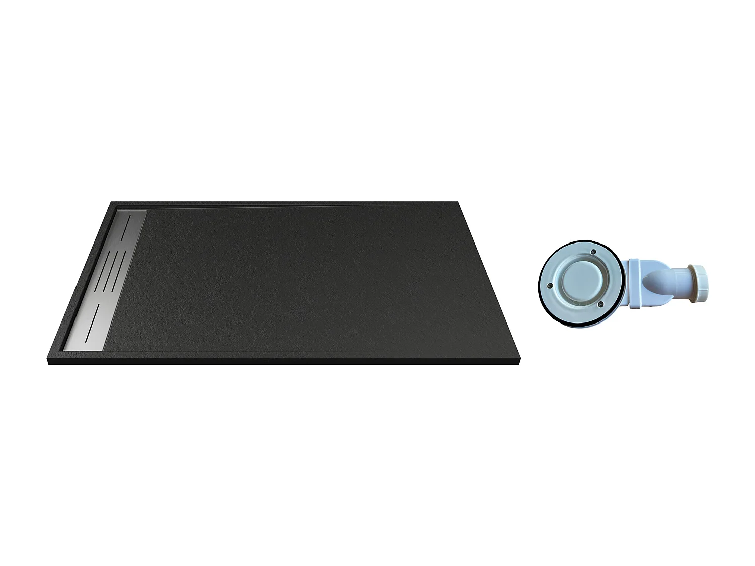 Receveur de douche extra plat à poser ou à encastrer recoupable en résine SMC avec siphon - Noir - 120 x 90 cm - LYROSA