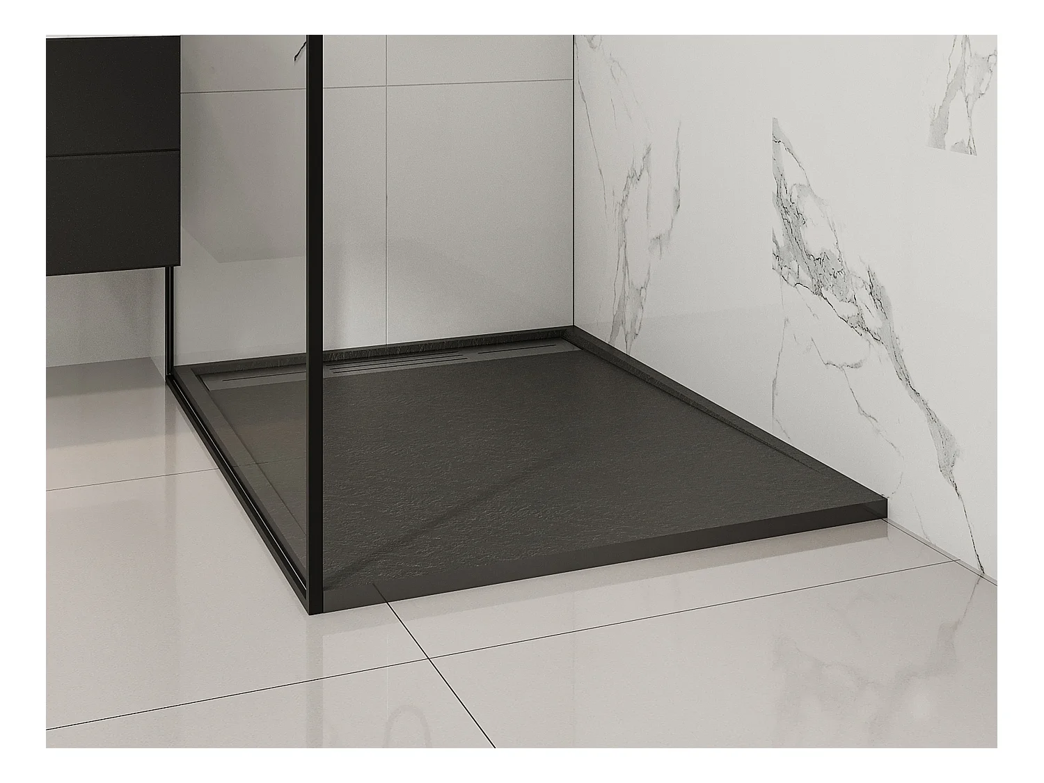 Receveur de douche extra plat à poser ou à encastrer recoupable en résine SMC avec siphon - Noir - 120 x 90 cm - LYROSA