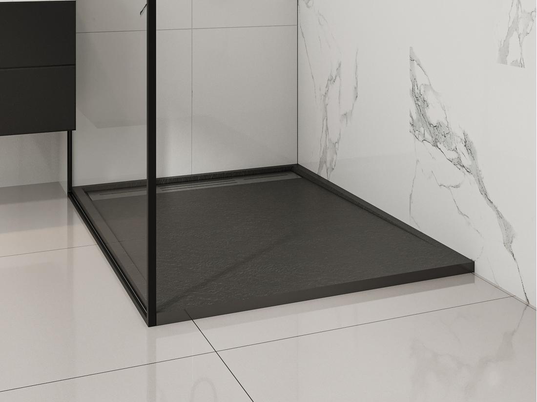 vente unique Receveur extra-plat à poser ou à encastrer découpable en résine SMC avec siphon - Noir - 120 x 90 cm - LYROSA