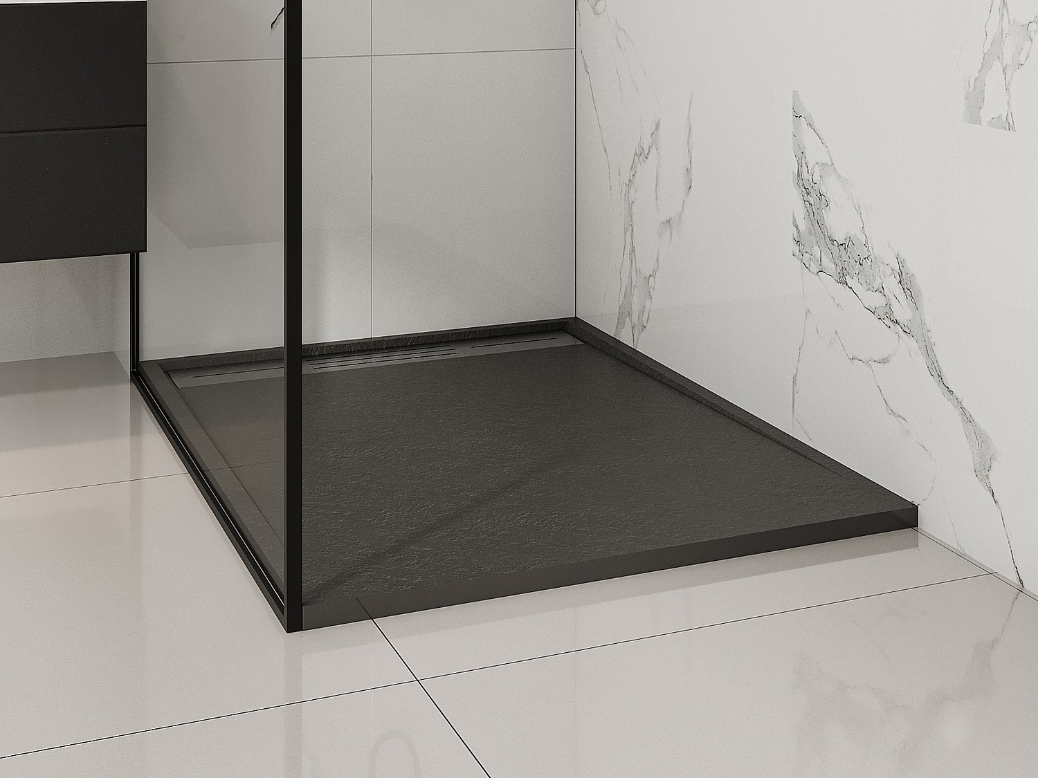 Vente-unique Extraflache, Zuschneidbare Aufsatz- Oder Einbauduschtasse Mit Siphon - Schwarz - 120 X 90 Cm - Lyrosa