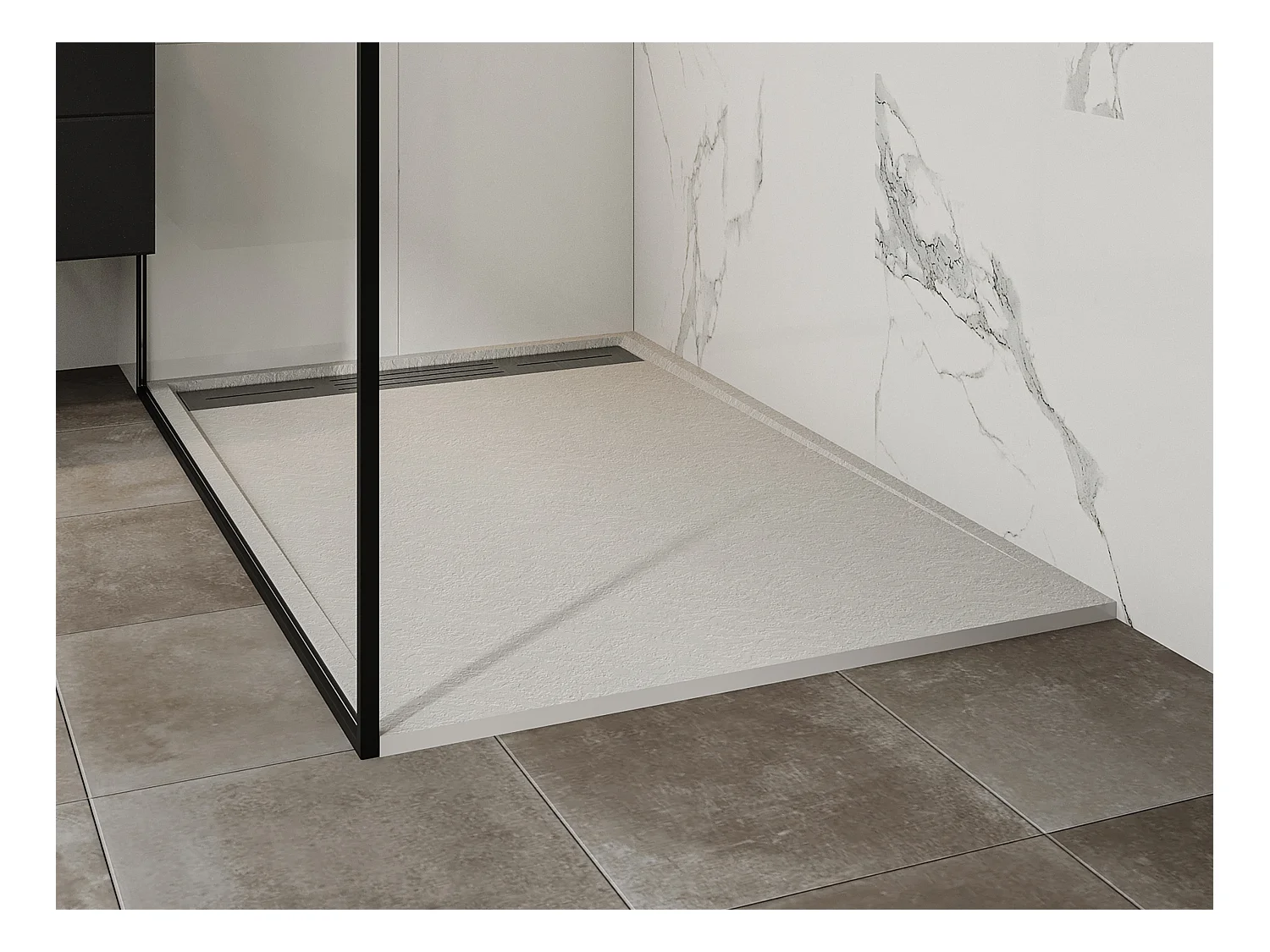 Receveur de douche extra plat à poser ou à encastrer recoupable en résine SMC avec siphon - Blanc - 140 x 90 cm - LYROSA
