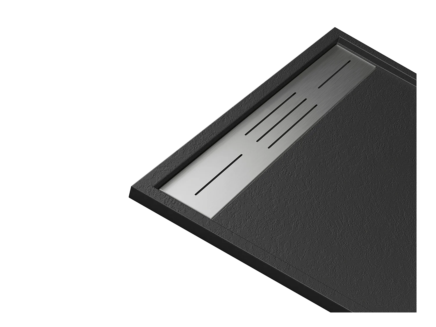 Ultraflad flad bruseniche til fritstående eller planforsænket installation i skærbar SMC-resin med vandlås - Sort - 140 x 90 cm - LYROSA