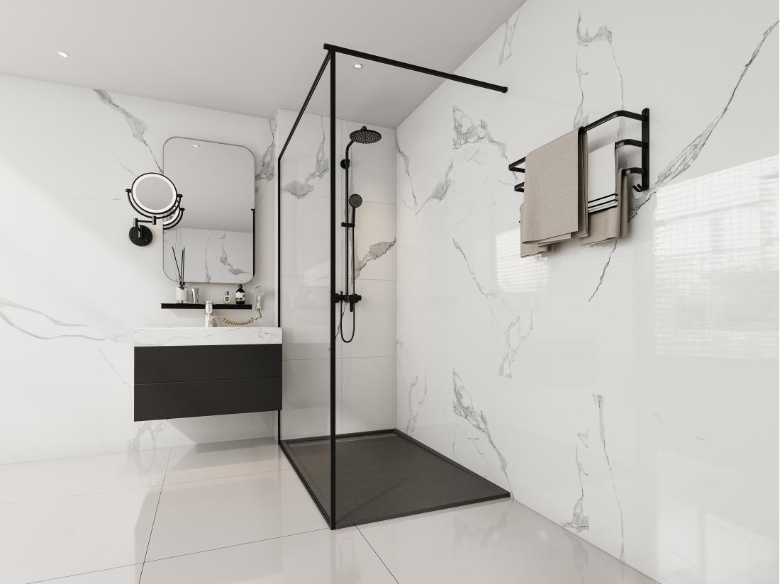 vente unique Receveur extra-plat à poser ou à encastrer découpable en résine SMC avec siphon - Noir - 140 x 90 cm - LYROSA
