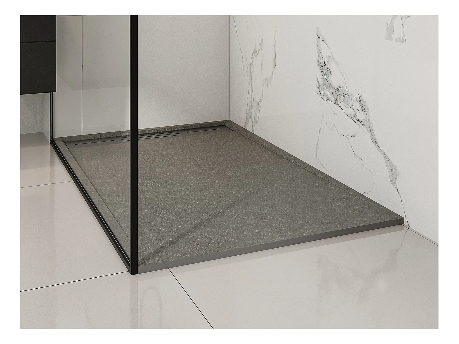 Plato de ducha para colocar o empotrar de resina con sifón - Gris - 140 x 90 cm - LYROSA