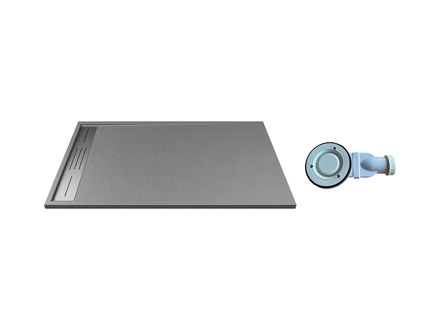 Plato de ducha para colocar o empotrar de resina con sifón - Gris - 140 x 90 cm - LYROSA