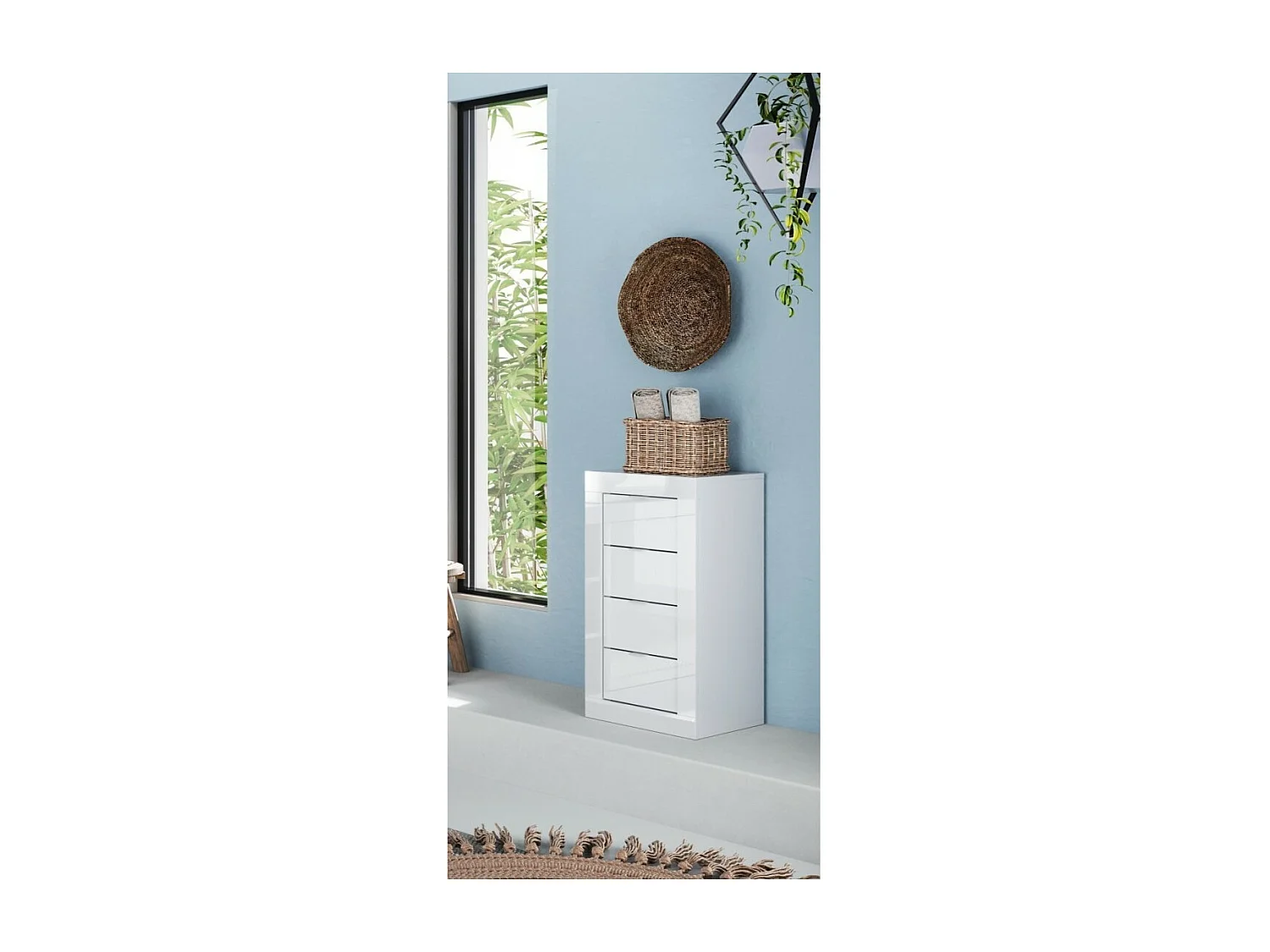 Commode avec 4 tiroirs large 42cm, collection ISORA. Coloris blanc brillant