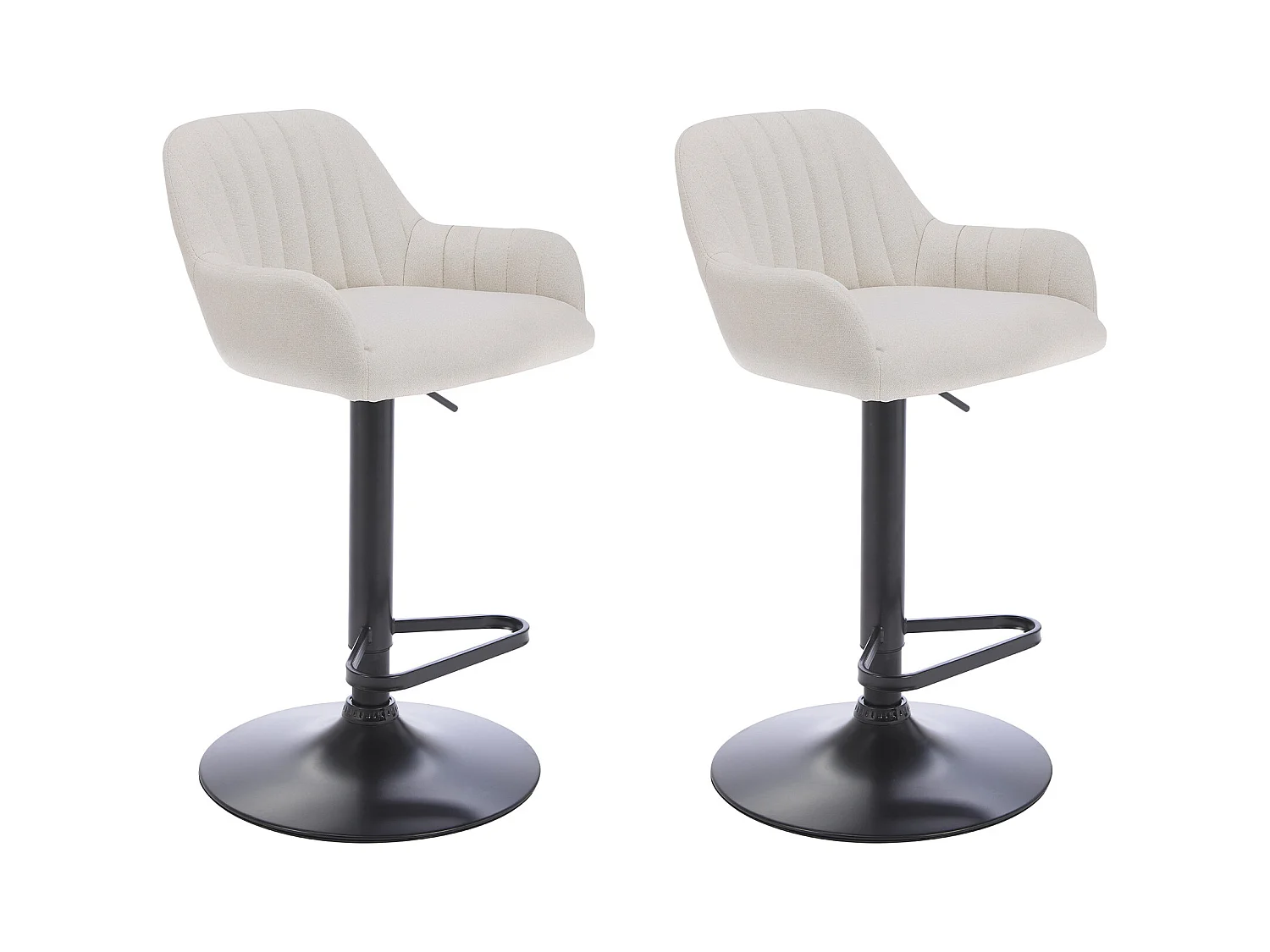 Barhocker 2er-Set - Stoff & schwarzes Metall - Höhenverstellbar - Cremefarben - ELEANA