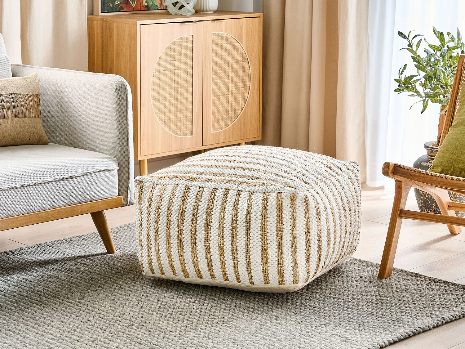 Pouf ALMATTI Beige 60 cm 60 cm 30 cm