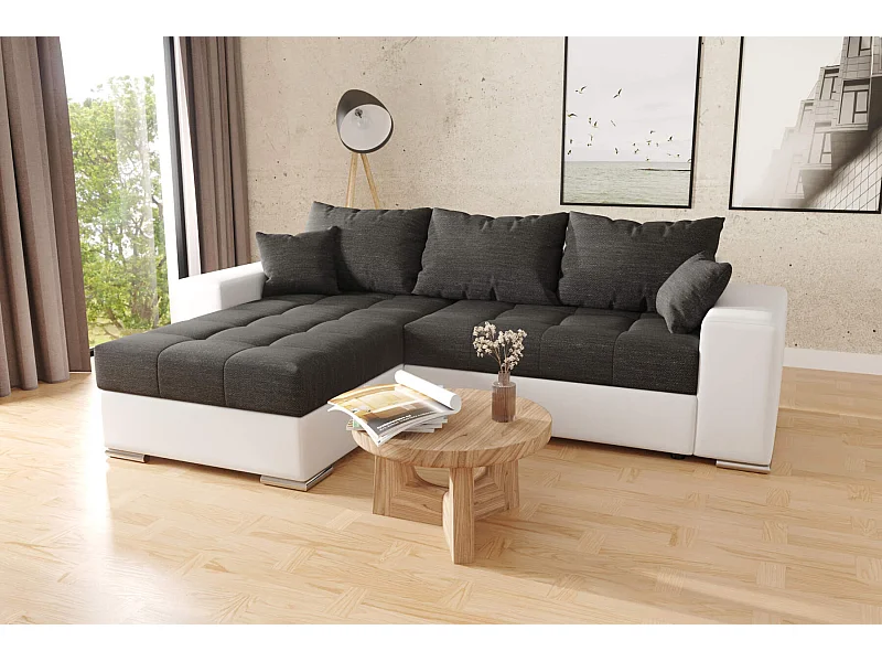 hoekbank josua L met bed en opbergruimte - zwart + wit