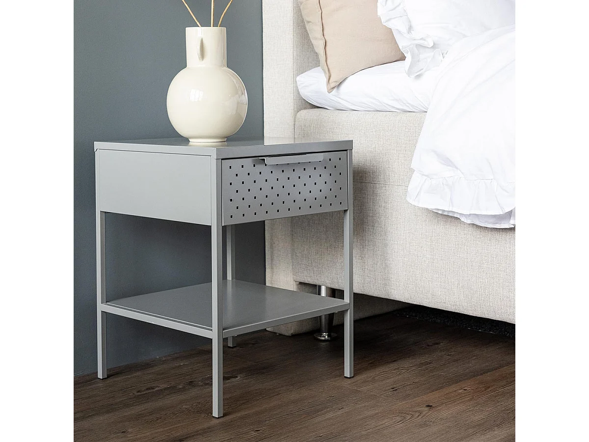 Table de Chevet en Métal "Sacramento" 52cm Gris Clair
